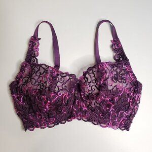 Victoria's Secret Purple Pink 2000s Mesh Embroidered Hearts Satin Bra 34D